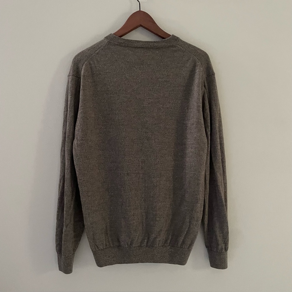 100% Extra Fine Merino Wool Knit Sweater V-Neck Gray Brown Turnbury, L - Picture 8 of 16